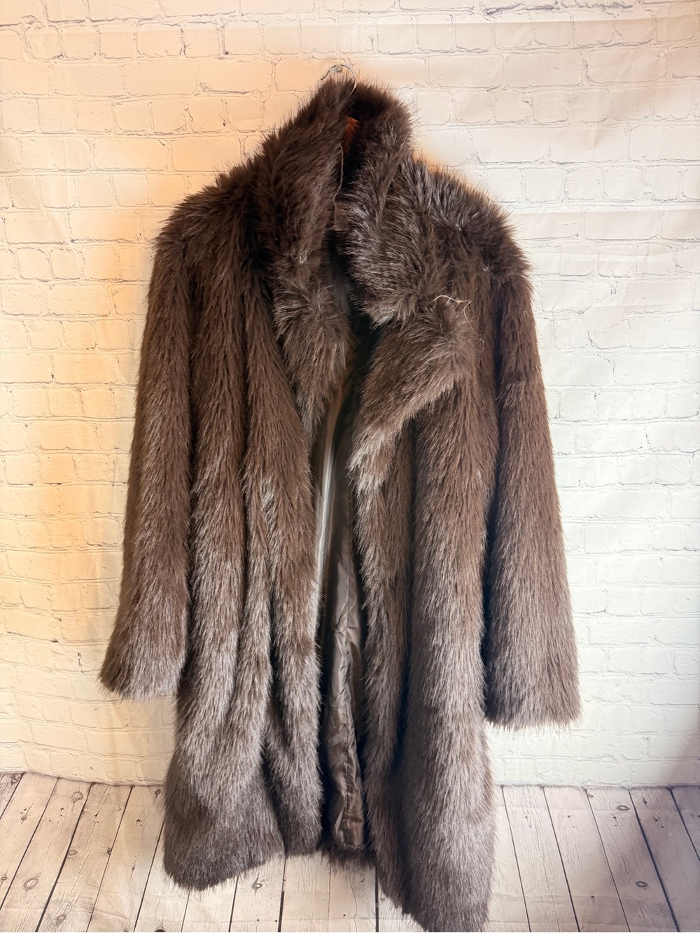 Madden Girl Rich Brown Faux Fur Long Coat XL